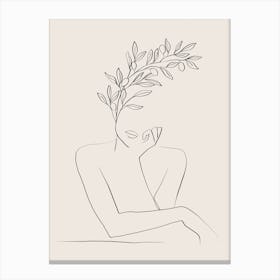 Woman With Olive Branch Line Drawing Canvas Print