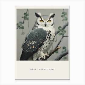 Ohara Koson Inspired Bird Painting Great Horned Owl 2 Poster Canvas Print