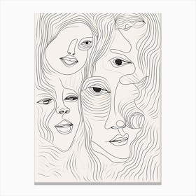 Faces In Black And White Line Art Clear 7 Canvas Print