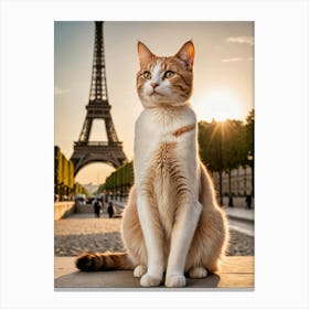 Whiskers and Wonders: A Cat’s Selfie Tour of Famous Places Cat In Front Of Eiffel Tower Canvas Print