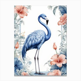 Floral Blue Flamingo Painting (9) Canvas Print