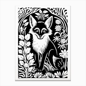 Red Fox Linocut Illustration Card 4 Canvas Print