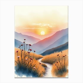 Watercolor Landscape With Flowers Canvas Print