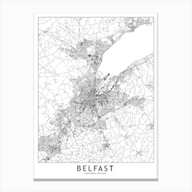 Belfast White Map Canvas Print