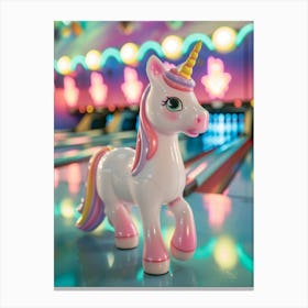 Toy Unicorn In A Bowling Alley 2 Canvas Print