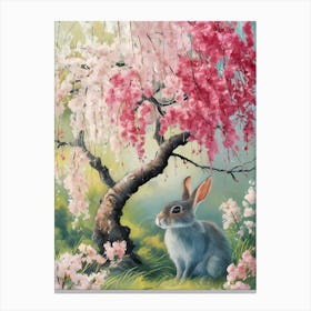 Bunny Under Cherry Blossom Tree Canvas Print