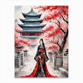 Chinese Woman In Red Dress 1 Canvas Print