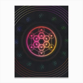 Neon Geometric Glyph Abstract in Pink and Yellow Circle Array on Black n.0072 Canvas Print