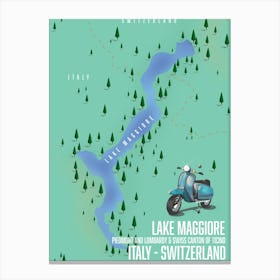 Lake Maggiore Italy Switzerland map Canvas Print