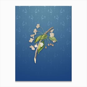 Vintage Cherry Plum Flower Botanical on Bahama Blue Pattern Canvas Print