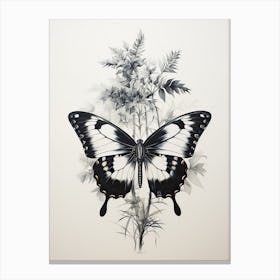 Butterfly, Japanese Brush Painting, Ukiyo E, Minimal 3 Canvas Print