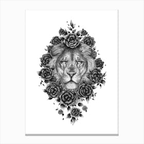 Lion In Flowers Canvas Print