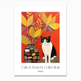 Cats & Flowers Collection Daisy Flower Vase And A Cat, A Painting In The Style Of Matisse 2 Canvas Print