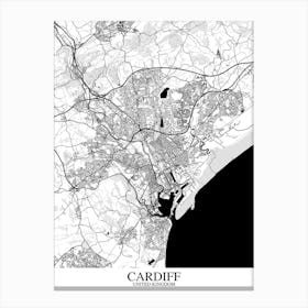 Cardiff White Black Map Canvas Print