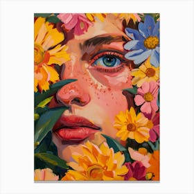 Girl In Flowers Canvas Print