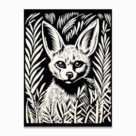 Linocut Fox Illustration Black 14 Canvas Print