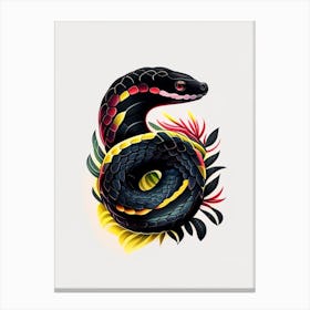 Black Pine Snake Tattoo Style Canvas Print
