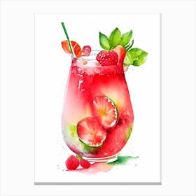 Strawberry Caipirinha, Cocktail, Drink Watercolour Canvas Print