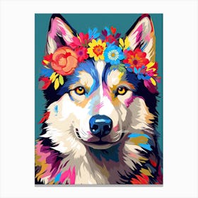 Siberian Husky Portrait With A Flower Crown, Matisse Painting Style 3 Canvas Print