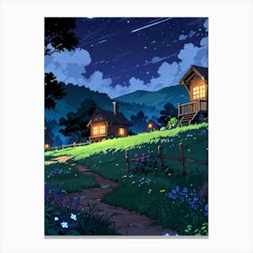 Night Scene With Cottages Canvas Print