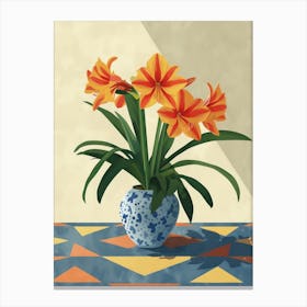 Amaryllis Flowers On A Table   Contemporary Illustration 4 Canvas Print