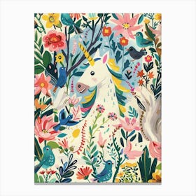 Unicorn With Woodland Friends Fauvism Inspired 4 Canvas Print