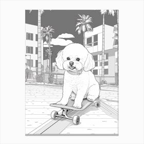 Bichon Frise Dog Skateboarding Line Art 1 Canvas Print