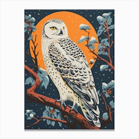 Vintage Bird Linocut Snowy Owl 1 Canvas Print