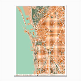 Barcelona Orange Map Canvas Print