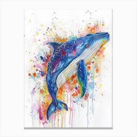 Blue Whale Colourful Watercolour 2 Canvas Print