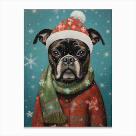 A Boxer Wearing A Christmas Scarf Canvas Print