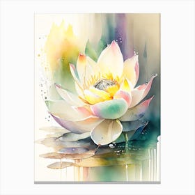 Lotus Flower In Garden Storybook Watercolour 5 Canvas Print
