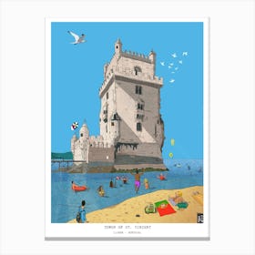 Lisbon Belem Tower Art Print - Whimsical Portuguese Wall Art - Portugal Travel Illustration Canvas Print