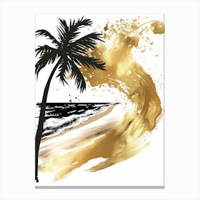 Gold Palm Tree On The Beach Canvas Print