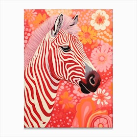 Floral Coral Zebra 1 Canvas Print