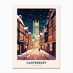 Winter Night  Travel Poster Canterbury United Kingdom 2 Canvas Print