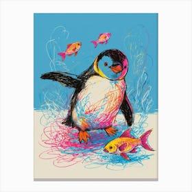 Penguin With Fish Canvas Print