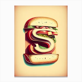 S  Sandwich, Letter, Alphabet Retro Drawing 1 Canvas Print