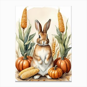 Painting Of A Cute Bunny With A Pumpkins (3) Canvas Print
