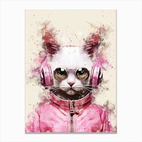 Cat With Headphones Canvas Print