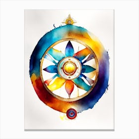 Dharma Wheel, Symbol, Third Eye Watercolour 6 Canvas Print