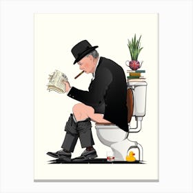 Churchill On The Toilet in the Bathroom Canvas Print