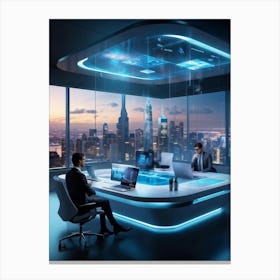 A Futuristic Tech Support Management Office Utilizing Ai And Cloud Solutions Holographic Projection (5) Canvas Print