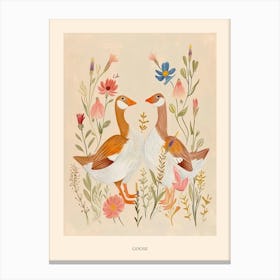 Folksy Floral Animal Drawing Goose 3 Poster Canvas Print