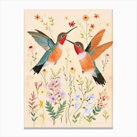 Folksy Floral Animal Drawing Humingbird 3 Canvas Print