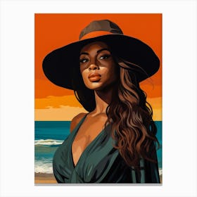 Illustration of an African American woman at the beach 138 Canvas Print