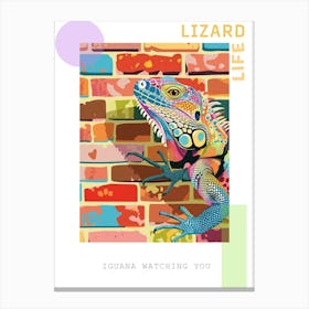 Iguana On A Brick Wall Modern Colourful Abstract Poster Canvas Print