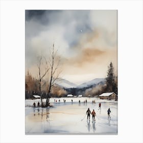 Rustic Winter Skating Rink Painting (6) Canvas Print