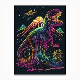Neon Dinosaur With Volcano 2 Canvas Print