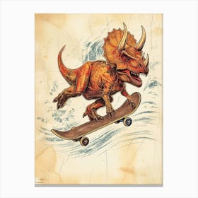 Vintage Triceratops Dinosaur On A Skateboard  4 Canvas Print
